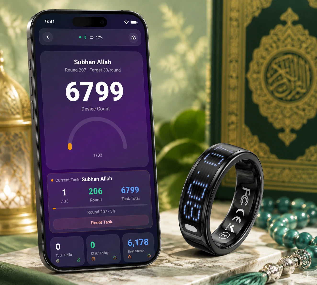 MyZikrRing Salam Ring SQ666(Includes a Portable Charging Case)