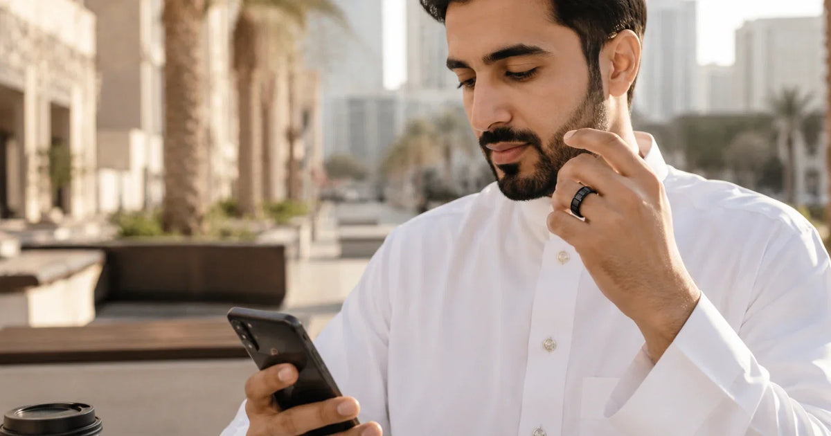 Wearing a MyZikrRing smart Zikr ring during a daily routine