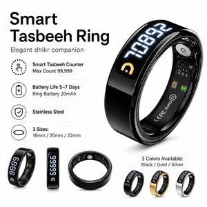 Smart Zikr Ring QB806 Pro | Health Tracking & Prayer Reminder