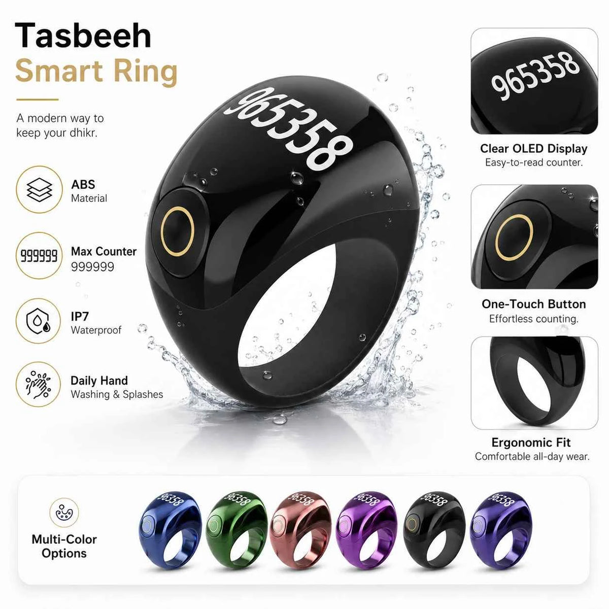 Digital Tasbeeh Ring QB809 | Smart Zikr Counter Ring with APP
