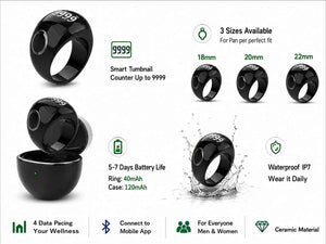 Ceramic Tasbeeh Ring QB709 | Smart Zikr Counter & Prayer Reminder